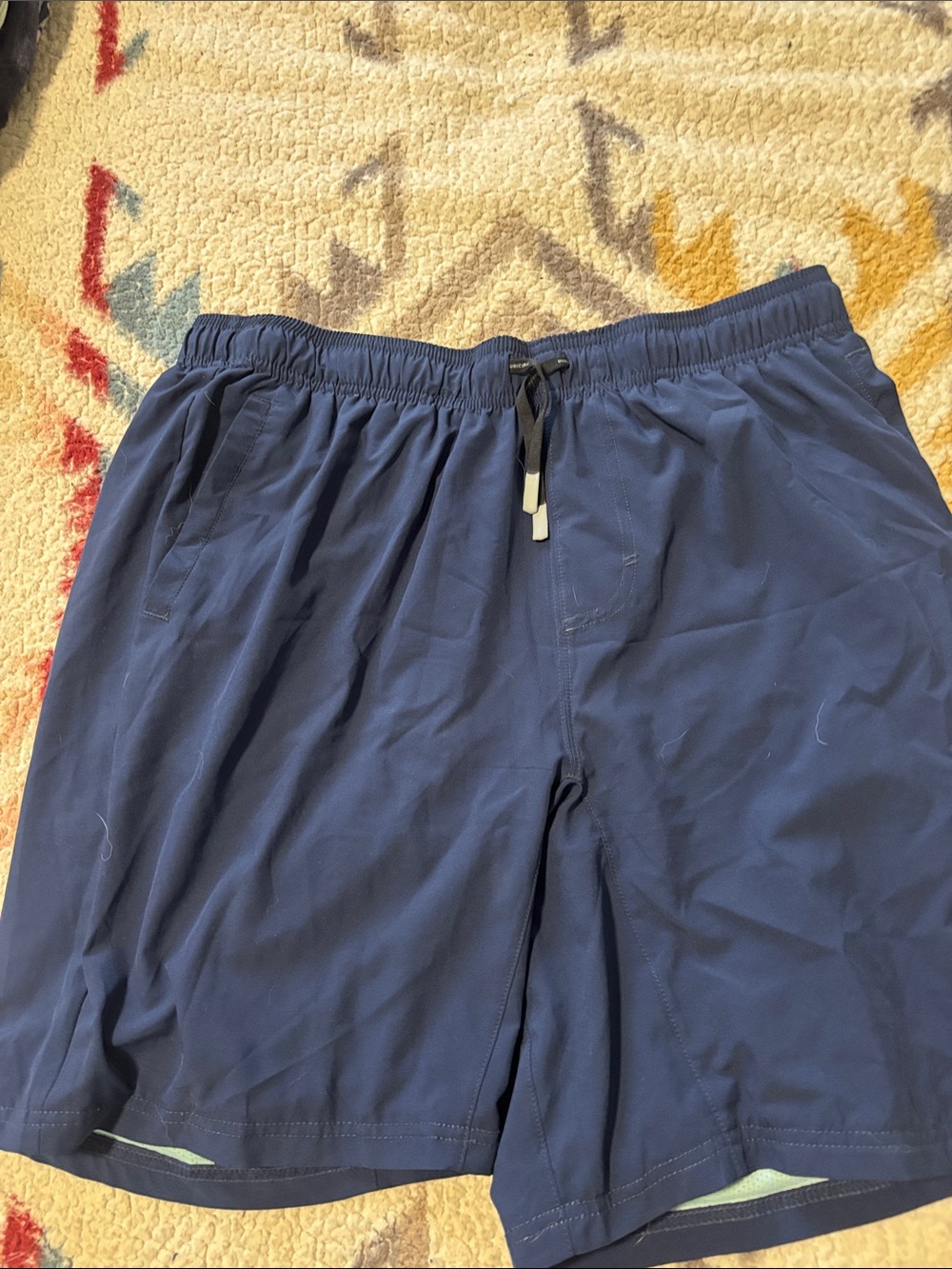 Men's Navy Elastic-Waist Swim Trunks with Drawstring